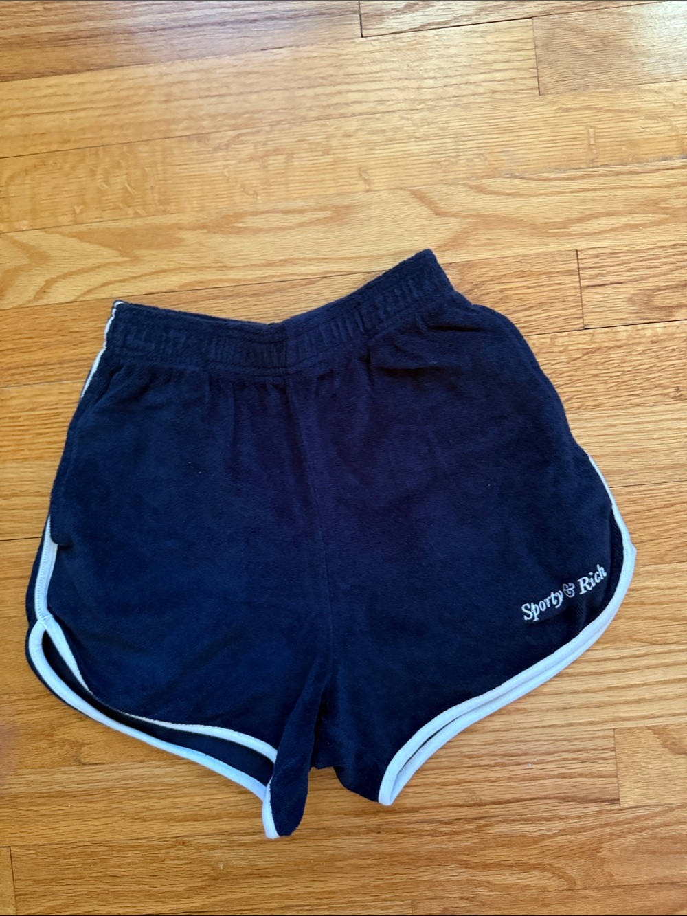 Sporty & Rich Blue Terry Athletic Shorts with White Trim